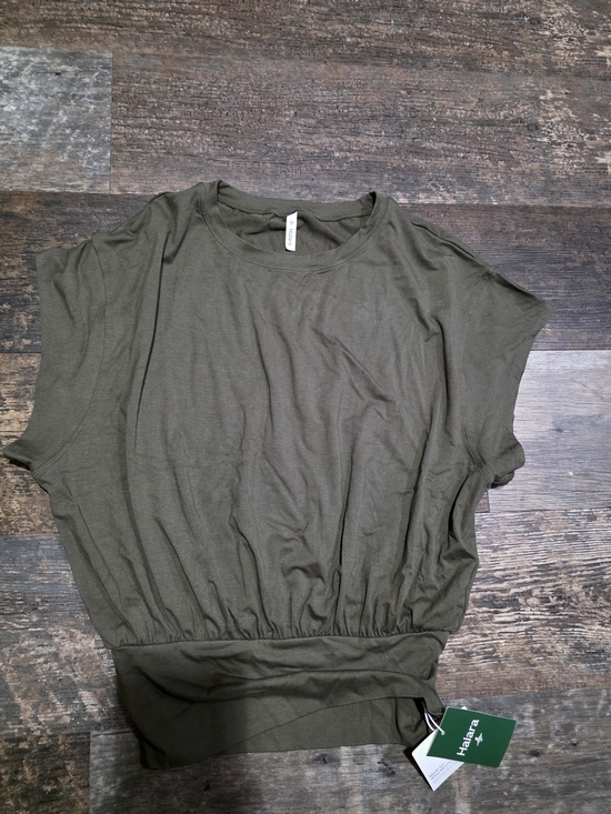 HALARA Tops - HALARA Olive Green Cinched Hem Short Sleeve Top